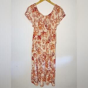 NWT Liz Claiborne Pale Peach Coral Print Ruffle Dress Size 1X $79